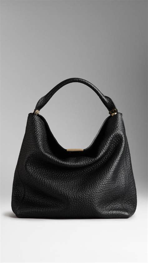 burberry medium signature grain leather hobo bag